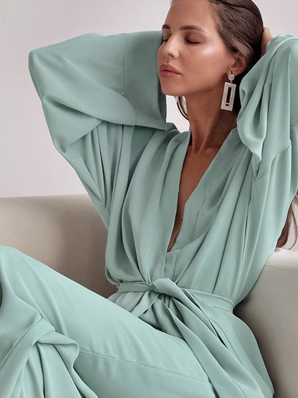 Dámsky elegantný set s dlhým rukávom a vysokým pásom, ležérny šnurovací šifónový dvojdielny set, dámsky oblek z roku 2022