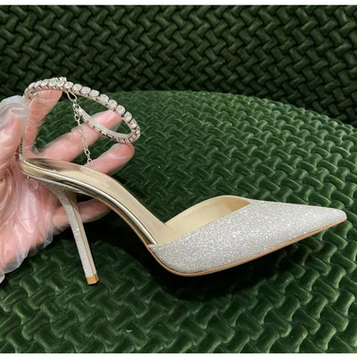 Zvjezdani stil Luksuzni lančići sa kamenčićima Ženske cipele Elegantne visoke potpetice Ljetni remen za gležnjeve Cipele za zabave Modne vjenčane cipele za maturalnu