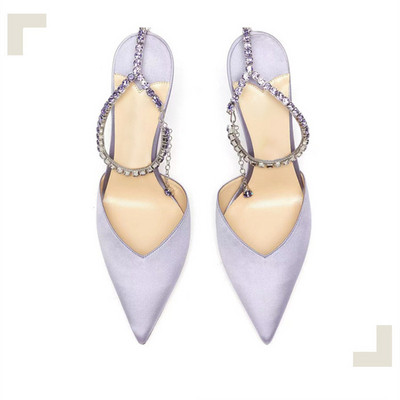 Zvjezdani stil Luksuzni lančići sa kamenčićima Ženske cipele Elegantne visoke potpetice Ljetni remen za gležnjeve Cipele za zabave Modne vjenčane cipele za maturalnu