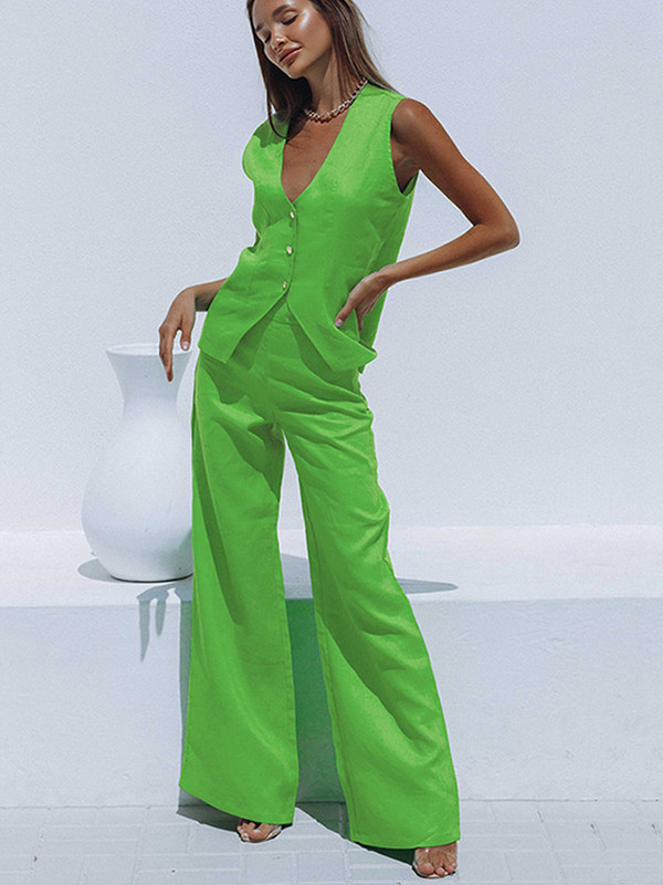 Ljetni ženski prsluk Hlače Dvodijelni komplet O-izrez Crop Tops Visokog struka Žensko odijelo za 2022. Nova kauzalna vintage ženska odjeća