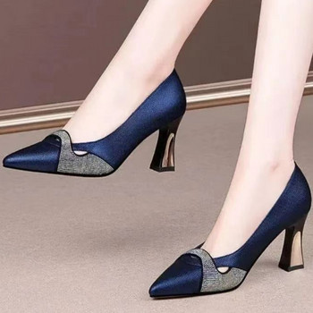 Обувки за жени 2023 Модни пролетни и есенни дамски помпи Едноцветни пайети Заострени пръсти Плитка уста Zapatillas De Mujer