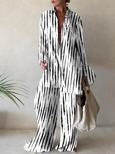 Dámsky ležérny oblek s potlačou, voľná košeľa s dlhým rukávom a rovné nohavice, dvojdielny oblek, nový elegantný kancelársky oblek z roku 2022