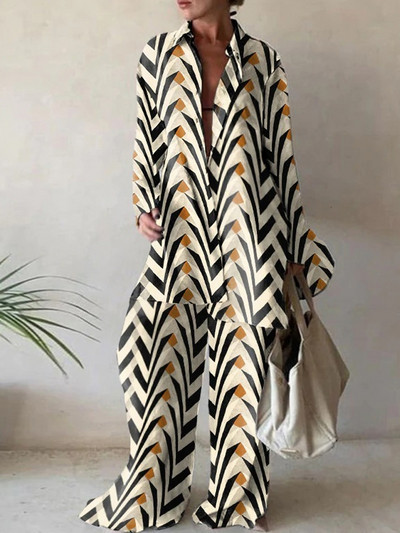 Dámsky ležérny oblek s potlačou, voľná košeľa s dlhým rukávom a rovné nohavice, dvojdielny oblek, nový elegantný kancelársky oblek z roku 2022