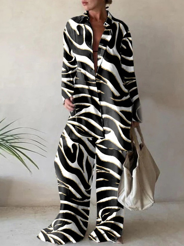 Dámsky ležérny oblek s potlačou, voľná košeľa s dlhým rukávom a rovné nohavice, dvojdielny oblek, nový elegantný kancelársky oblek z roku 2022