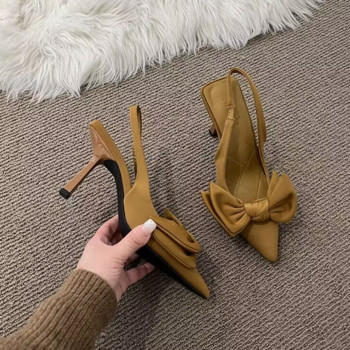 2023 г. Лятна марка Дамски сандали с превръзка Модни дамски сандали с остри пръсти с панделка Елегантна рокля на високи токчета