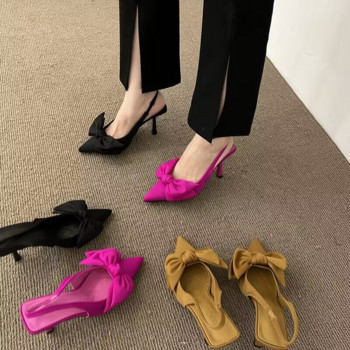 2023 г. Лятна марка Дамски сандали с превръзка Модни дамски сандали с остри пръсти с панделка Елегантна рокля на високи токчета
