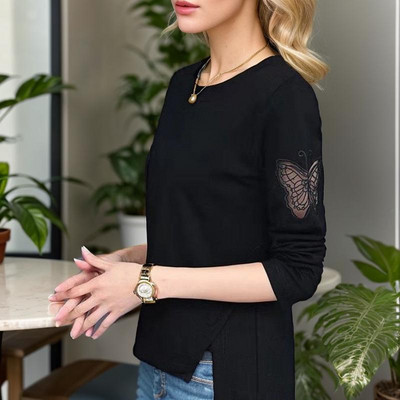 2023 100% bavlnené tričko pre ženy, jarná móda s dlhým rukávom, dámske tričko s výstrihom do O-krku, voľné dámske košele v európskom štýle