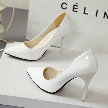 Голи помпи за жени Обувки на висок ток Дамски модни лачени секси обувки с остър пръст Сватбени обувки с тънък ток 2023 г.