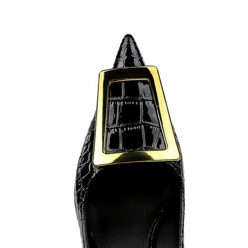 2023. Ženske cipele s visokom petom od 10 cm, šiljati vrh, metalna kopča, zelene pete, ženske zmijolike metalne kožne cipele za noćni klub