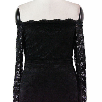 Σέξι μαύρη μακρυμάνικη φόρμα με δαντέλα ώμου με κούφια έξω φαρδιά ολόσωμη φόρμα ψηλόμεση φόρμα Romper Κομψή μποέμικη φόρμα playsuit