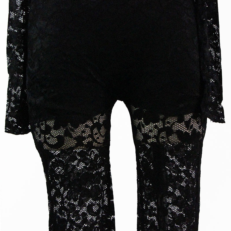 Seksi crni široki kombinezon dugih rukava s otvorenim ramenima i čipkom izdubljen, kombinezon visokog struka Kombinezon Elegantni boemski kombinezon za igru