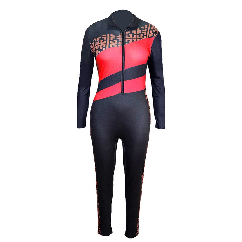 Sexy zips s hlbokým výstrihom do V, dámske dlhé rukávy, klubové oblečenie, priliehavé párty overaly, dámsky overal s potlačou, plus veľkosť S-2XL