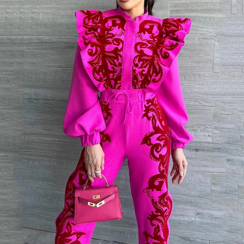 Dámske dvojdielne súpravy Wefads 2023, jesenná móda, kancelárska potlač, dlhé rukávy, zips, top so sťahovacou šnúrkou, šnurovacie nohavice