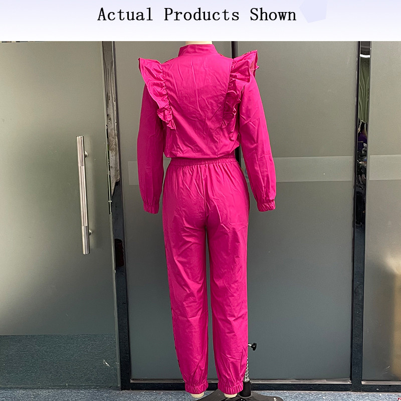 Dámske dvojdielne súpravy Wefads 2023, jesenná móda, kancelárska potlač, dlhé rukávy, zips, top so sťahovacou šnúrkou, šnurovacie nohavice