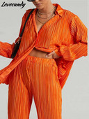 Cămașă de damă ocazională plisată Set două piese verde largi, talie înaltă, pantaloni lați, costum 2023, elegant, birou, ținute pentru femei