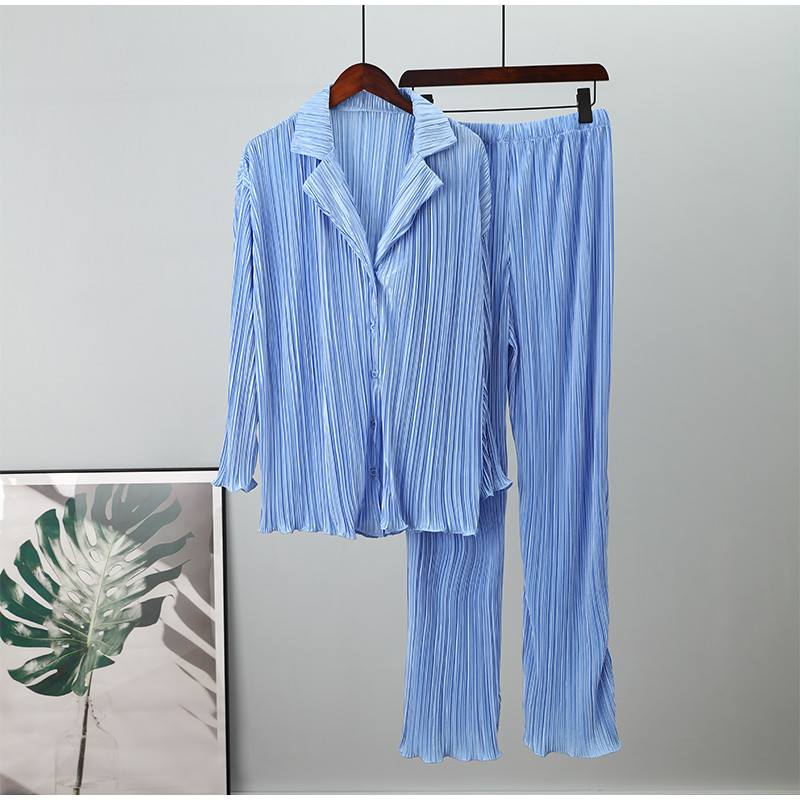 Cămașă de damă ocazională plisată Set două piese verde largi, talie înaltă, pantaloni lați, costum 2023, elegant, birou, ținute pentru femei