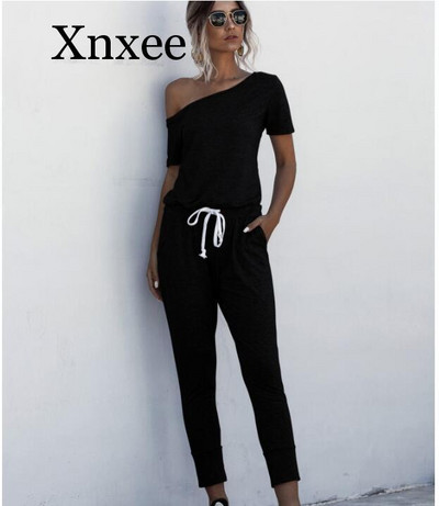 Ljeto Jedno rame Džepovi na vezanje Duge hlače Seksi kombinezon Ženski kratki rukavi Ležerna odjeća Ulična odjeća Kombinezoni za plažu