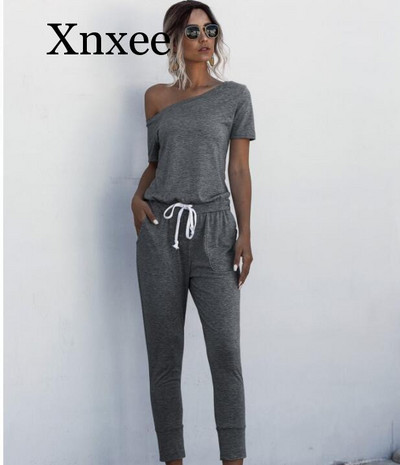 Ljeto Jedno rame Džepovi na vezanje Duge hlače Seksi kombinezon Ženski kratki rukavi Ležerna odjeća Ulična odjeća Kombinezoni za plažu