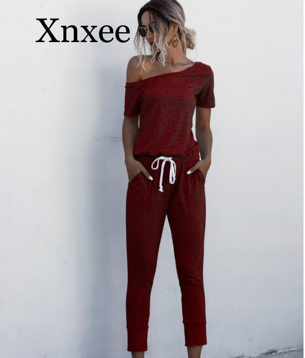 Ljeto Jedno rame Džepovi na vezanje Duge hlače Seksi kombinezon Ženski kratki rukavi Ležerna odjeća Ulična odjeća Kombinezoni za plažu