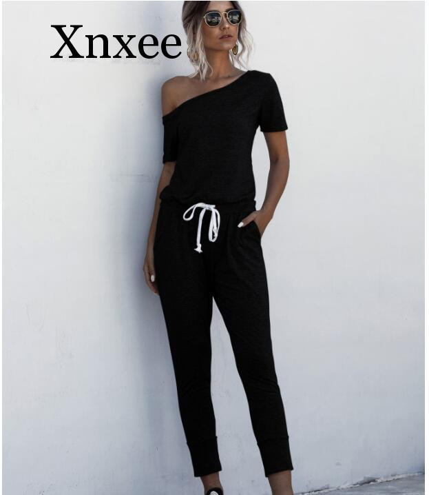 Ljeto Jedno rame Džepovi na vezanje Duge hlače Seksi kombinezon Ženski kratki rukavi Ležerna odjeća Ulična odjeća Kombinezoni za plažu