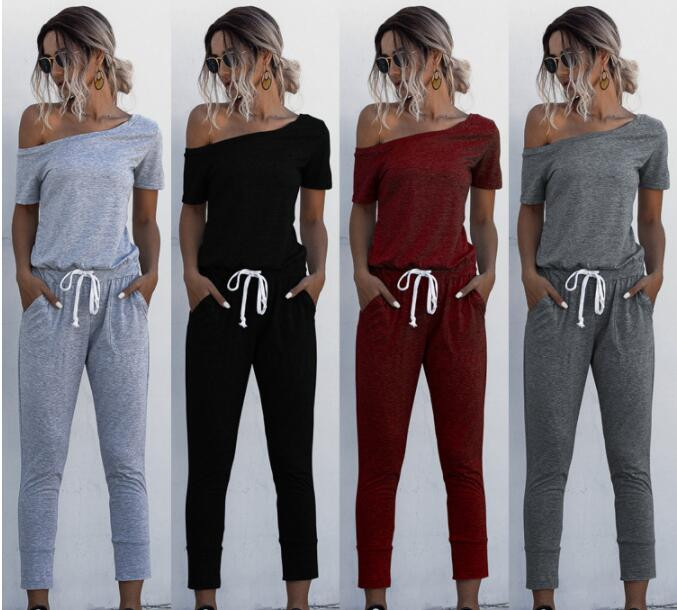 Ljeto Jedno rame Džepovi na vezanje Duge hlače Seksi kombinezon Ženski kratki rukavi Ležerna odjeća Ulična odjeća Kombinezoni za plažu