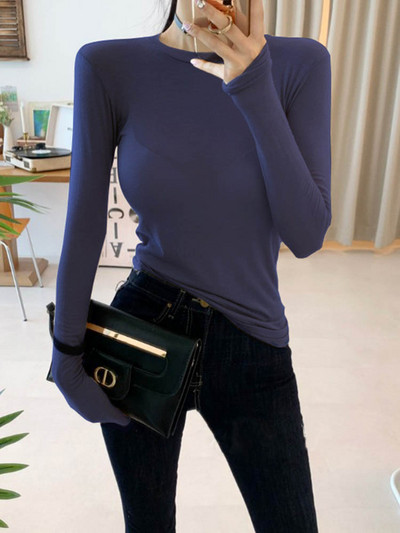 Dámske tenké bavlnené tričko s dlhým rukávom, kórejské štýlové tenké elastické dámske oblečenie, jarné dámske tričká