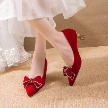 Rimocy Red Sweet Παπιγιόν σε περίεργο στυλ Γυναικεία slip-on κρυστάλλινα ψηλοτάκουνα παπούτσια Γυναικεία κομψά νυφικά παπούτσια με μυτερά μύτη