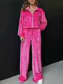 Elegantni modni ženski set uskih hlača Ženska jakna dugih rukava Jednobojne hlače Odijelo s elastičnim strukom Hlače širokih nogavica Ležerna ženska odjeća