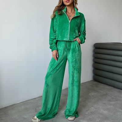 Elegantni modni ženski set uskih hlača Ženska jakna dugih rukava Jednobojne hlače Odijelo s elastičnim strukom Hlače širokih nogavica Ležerna ženska odjeća