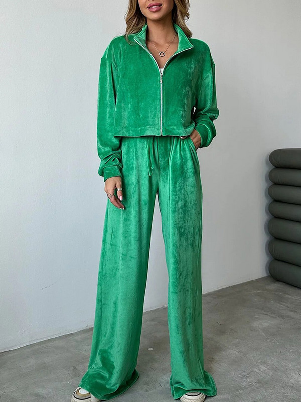 Elegantni modni ženski set uskih hlača Ženska jakna dugih rukava Jednobojne hlače Odijelo s elastičnim strukom Hlače širokih nogavica Ležerna ženska odjeća