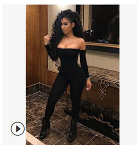 Ženske seksi kombinezone s otvorenim ramenima, jednobojne, uske tajice, dugih rukava, rastezljivi modni jednobojni kombinezon