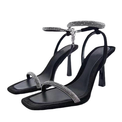 Pantofi cu toc pentru dans Femei Nouă primăvară Sandale cu toc înalt Sandale cu bretele cu strasuri Sandale Lady Black Party Tocuri înalte Stiletto