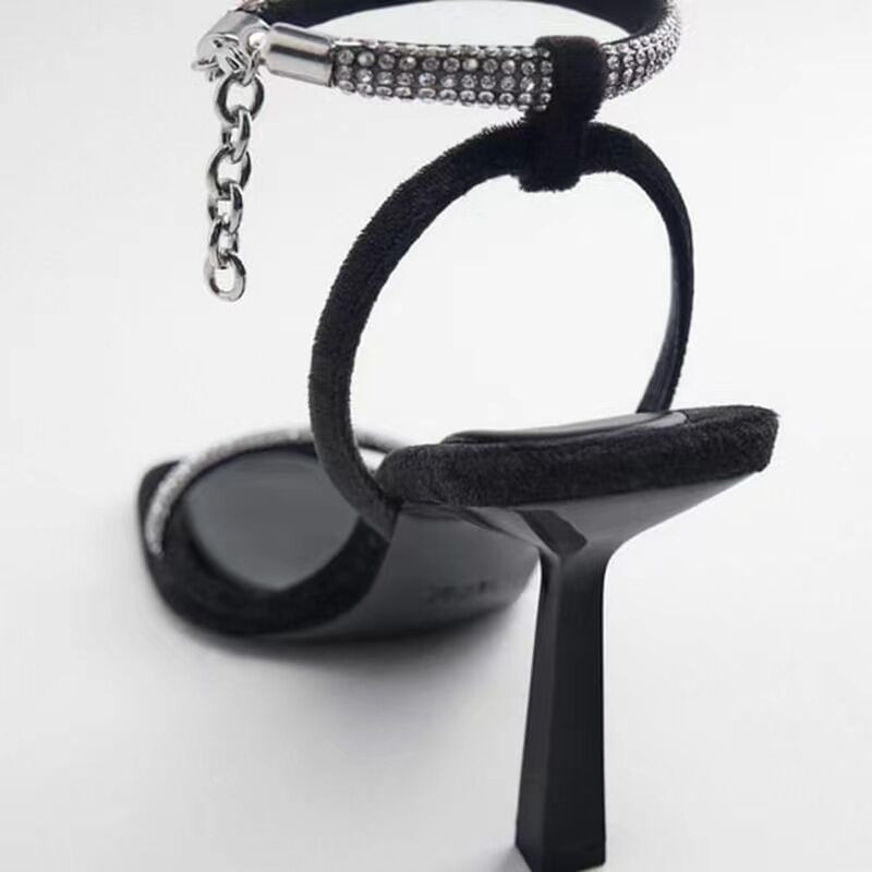 Pantofi cu toc pentru dans Femei Nouă primăvară Sandale cu toc înalt Sandale cu bretele cu strasuri Sandale Lady Black Party Tocuri înalte Stiletto