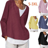 Jarné a jesenné 2023 Nové módne dámske tričko s falošným dvojdielnym topom, ženský pevný okrúhly výstrih, sveter s dlhým rukávom, dámska blúzka