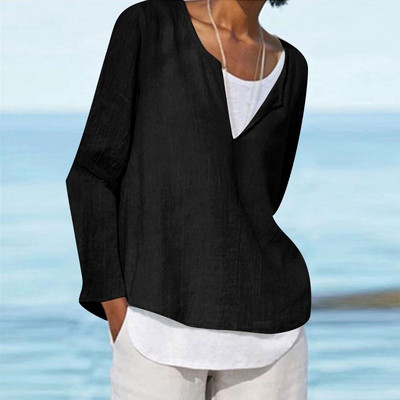 Jarné a jesenné 2023 Nové módne dámske tričko s falošným dvojdielnym topom, ženský pevný okrúhly výstrih, sveter s dlhým rukávom, dámska blúzka