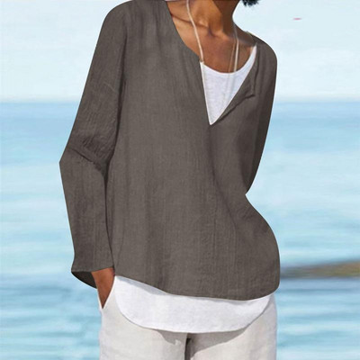 Jarné a jesenné 2023 Nové módne dámske tričko s falošným dvojdielnym topom, ženský pevný okrúhly výstrih, sveter s dlhým rukávom, dámska blúzka