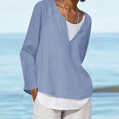 Jarné a jesenné 2023 Nové módne dámske tričko s falošným dvojdielnym topom, ženský pevný okrúhly výstrih, sveter s dlhým rukávom, dámska blúzka