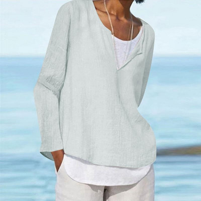 Jarné a jesenné 2023 Nové módne dámske tričko s falošným dvojdielnym topom, ženský pevný okrúhly výstrih, sveter s dlhým rukávom, dámska blúzka