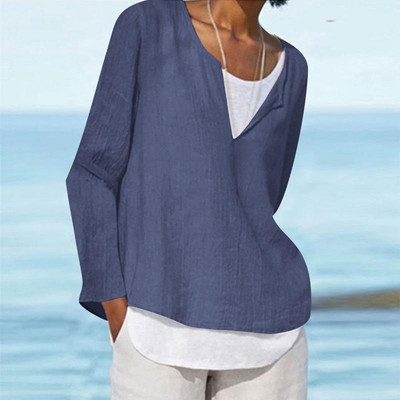 Jarné a jesenné 2023 Nové módne dámske tričko s falošným dvojdielnym topom, ženský pevný okrúhly výstrih, sveter s dlhým rukávom, dámska blúzka