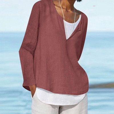 Jarné a jesenné 2023 Nové módne dámske tričko s falošným dvojdielnym topom, ženský pevný okrúhly výstrih, sveter s dlhým rukávom, dámska blúzka