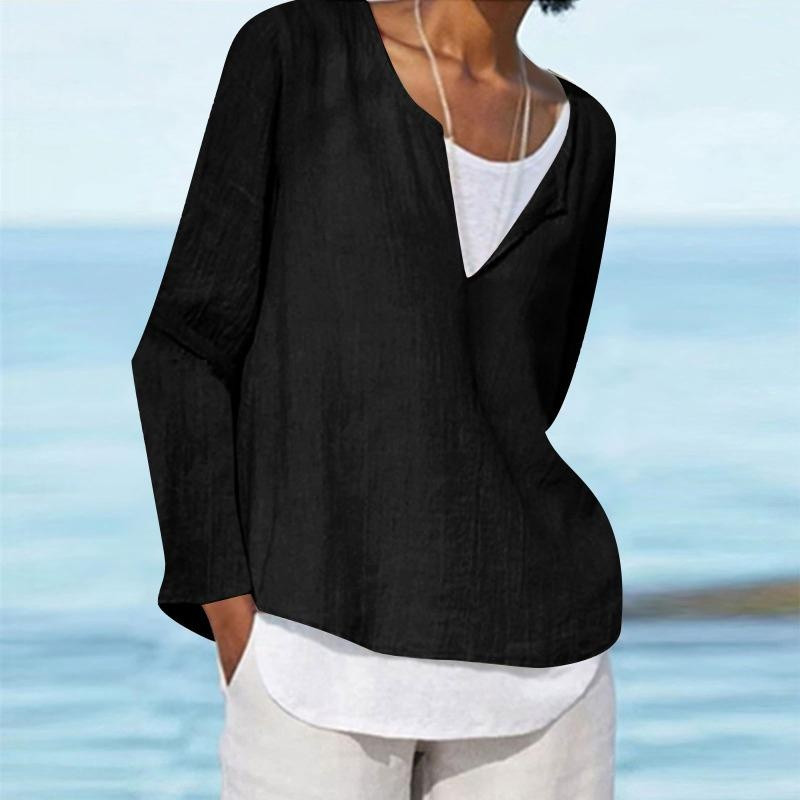 Jarné a jesenné 2023 Nové módne dámske tričko s falošným dvojdielnym topom, ženský pevný okrúhly výstrih, sveter s dlhým rukávom, dámska blúzka