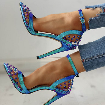 Comemore Прозрачни остри високи токчета за жени Летни сандали Дамски 2023 Парти помпи Обувки Модни секси цветни нитове 40