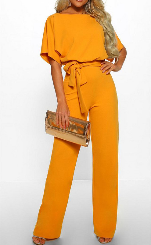 Novi modni ženski kombinezon, elegantan kratki rukav, udubljena kravata, jednobojne ljetne hlače širokih nogavica Club Street Style Hot S-3XL