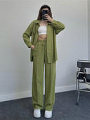 Jesenný set blúzky a nohavíc pre ženy vo veľkých veľkostiach 2023, ležérny voľný dvojdielny set topu a nohavíc, dámsky oblek, košeľa a nohavice