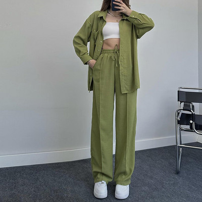 Jesenný set blúzky a nohavíc pre ženy vo veľkých veľkostiach 2023, ležérny voľný dvojdielny set topu a nohavíc, dámsky oblek, košeľa a nohavice
