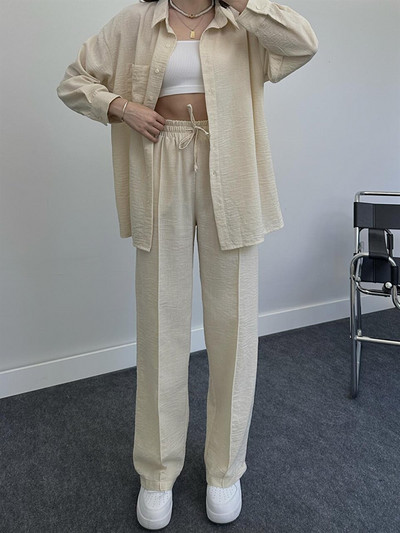 Jesenný set blúzky a nohavíc pre ženy vo veľkých veľkostiach 2023, ležérny voľný dvojdielny set topu a nohavíc, dámsky oblek, košeľa a nohavice