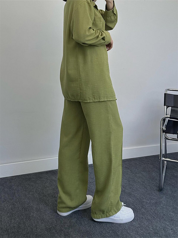 Jesenný set blúzky a nohavíc pre ženy vo veľkých veľkostiach 2023, ležérny voľný dvojdielny set topu a nohavíc, dámsky oblek, košeľa a nohavice