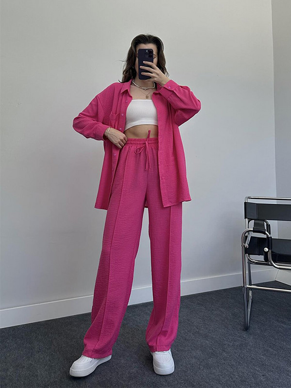 Jesenný set blúzky a nohavíc pre ženy vo veľkých veľkostiach 2023, ležérny voľný dvojdielny set topu a nohavíc, dámsky oblek, košeľa a nohavice