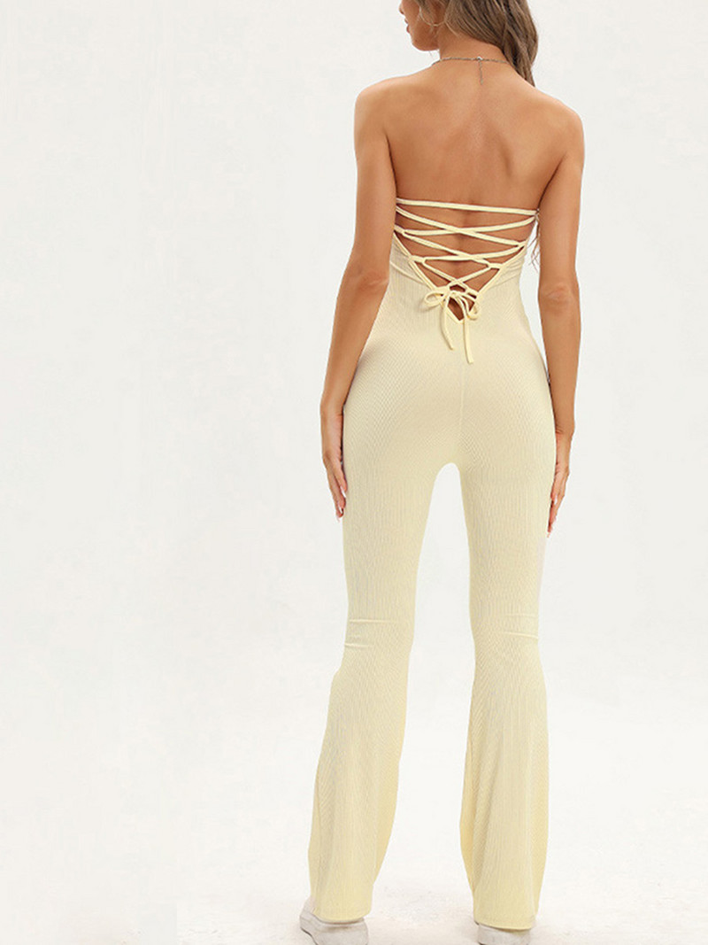 Salopetă bodycon pentru femei la modă nouă, culoare solidă, fără mâneci, fără bretele, la spate, cu bretele, îmbrăcăminte de vară, salopete, promoție caldă