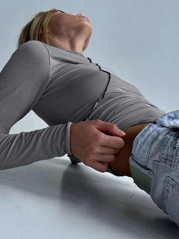 Rolák, Y2K 2023, tričká s dlhým rukávom, dámske biele, jeseň/zima, ležérne, čierne, základné, sivé, sexy, topy, 90. roky, móda, vintage